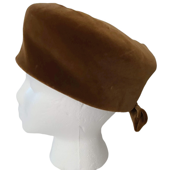 I. MAGIN & CO.Vintage Custom Made Brown Velvet Box Hat with Rear Bow